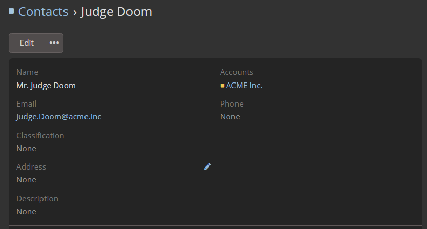 Contact Detail View Metadata Example - Dark