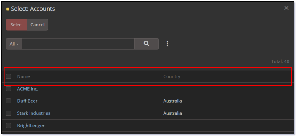 Account List Small View – Dark