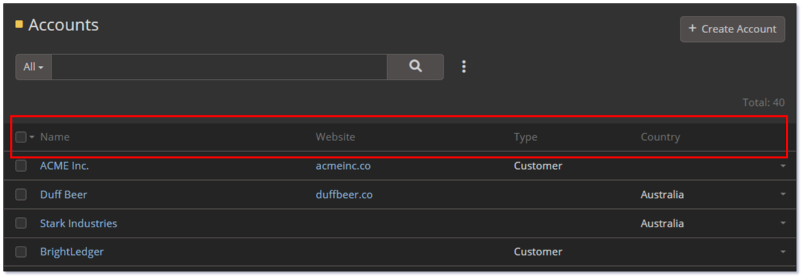 Account List View – Dark
