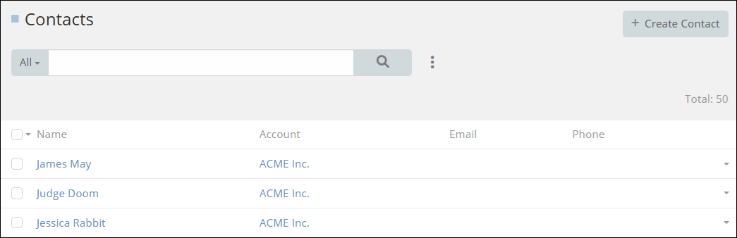 Contact List View Metadata Example - Light