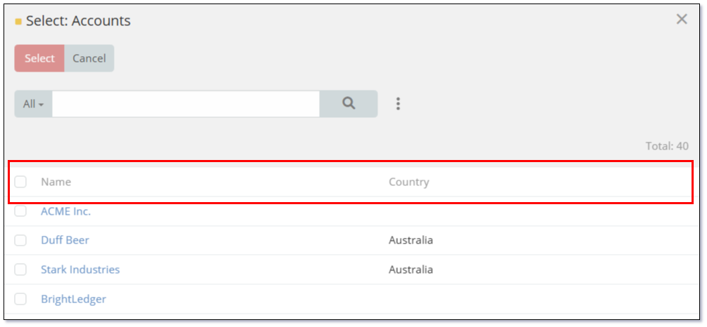 Account List Small View – Light