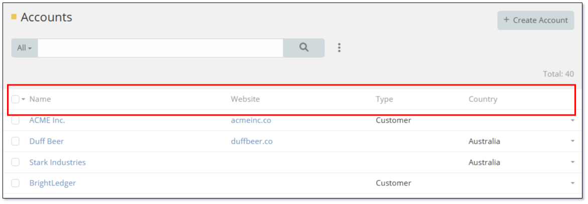 Account List View – Light