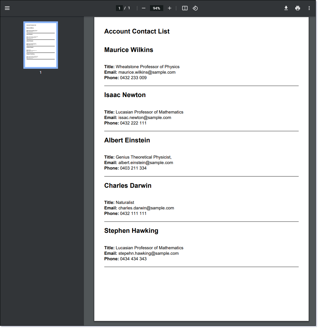 PDF Account Contact List Sample PDF