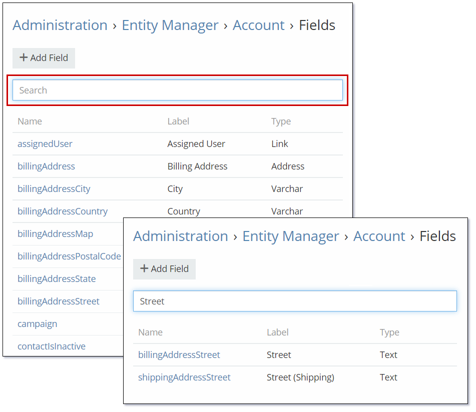 Entity Manager Field Quick Search