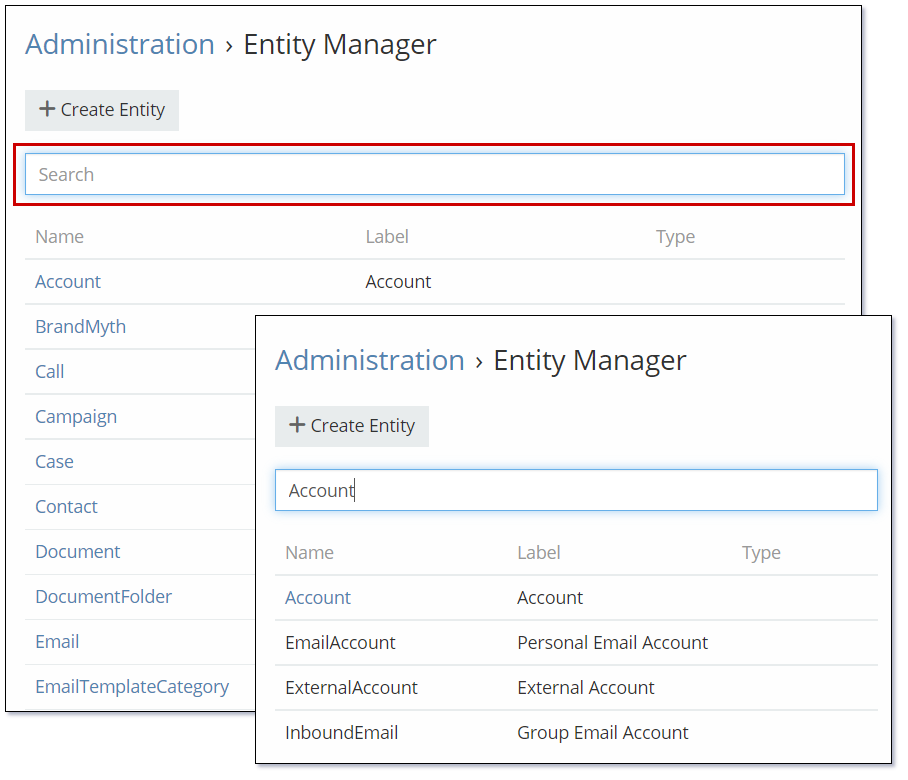 Entity Manager Quick Search