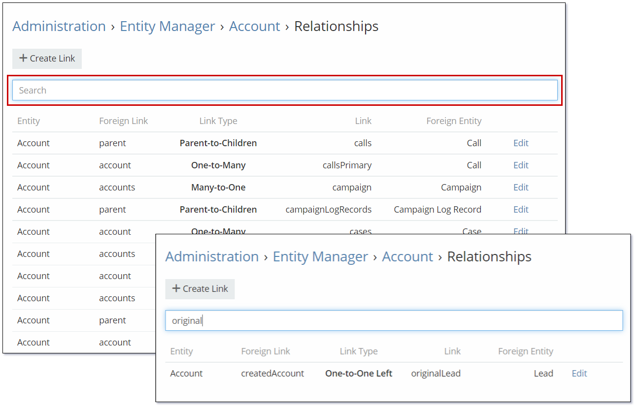 Entity Manager Relationship Quick Search