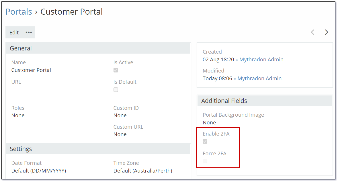 Portal 2FA Settings