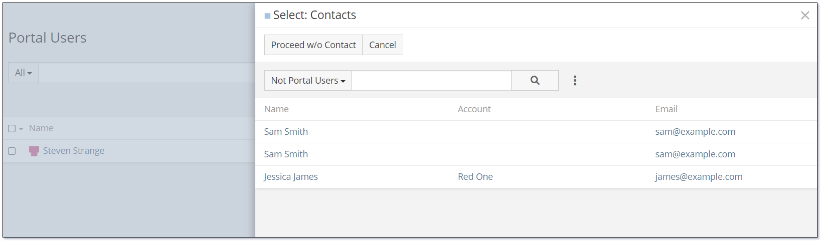 Portal User Select Contact