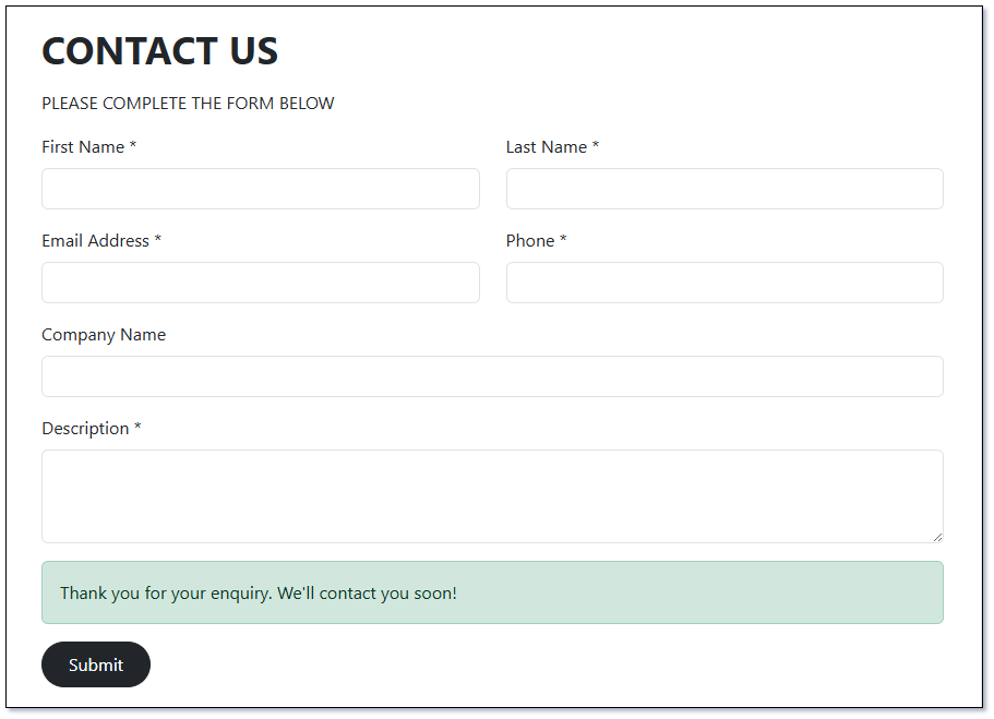 Mythradon Web-to-Lead Bootstrap Sample Saved